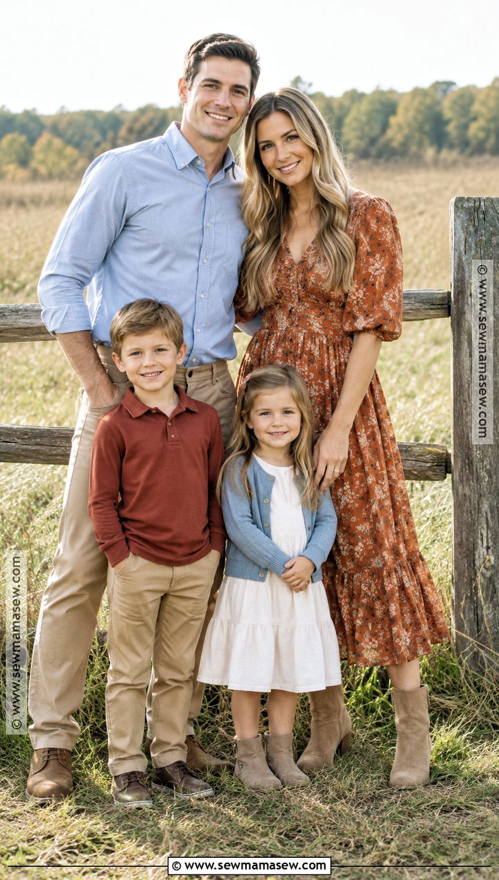 Soft Blue And Rust September Family Photo Outfits - 20 family photo outfits september