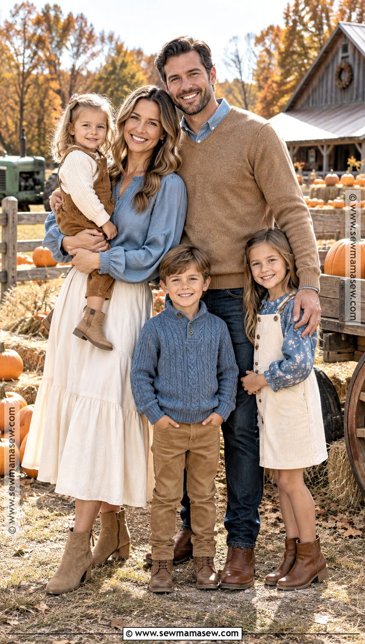 Soft Blue Brown And Cream Family Pumpkin Patch Outfit - 15 family pumpkin patch outfits