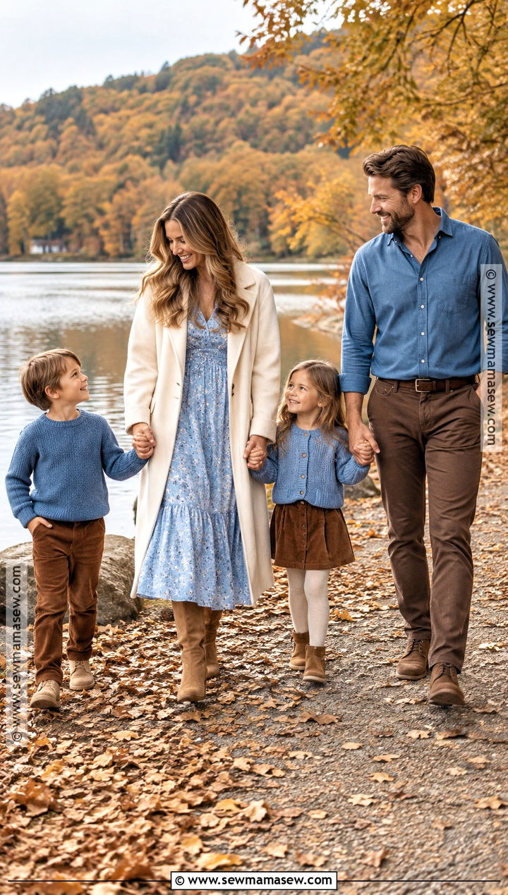Soft Blue and Brown Family Photo Outfits - 15 fall family photo outfit inspiration ideas