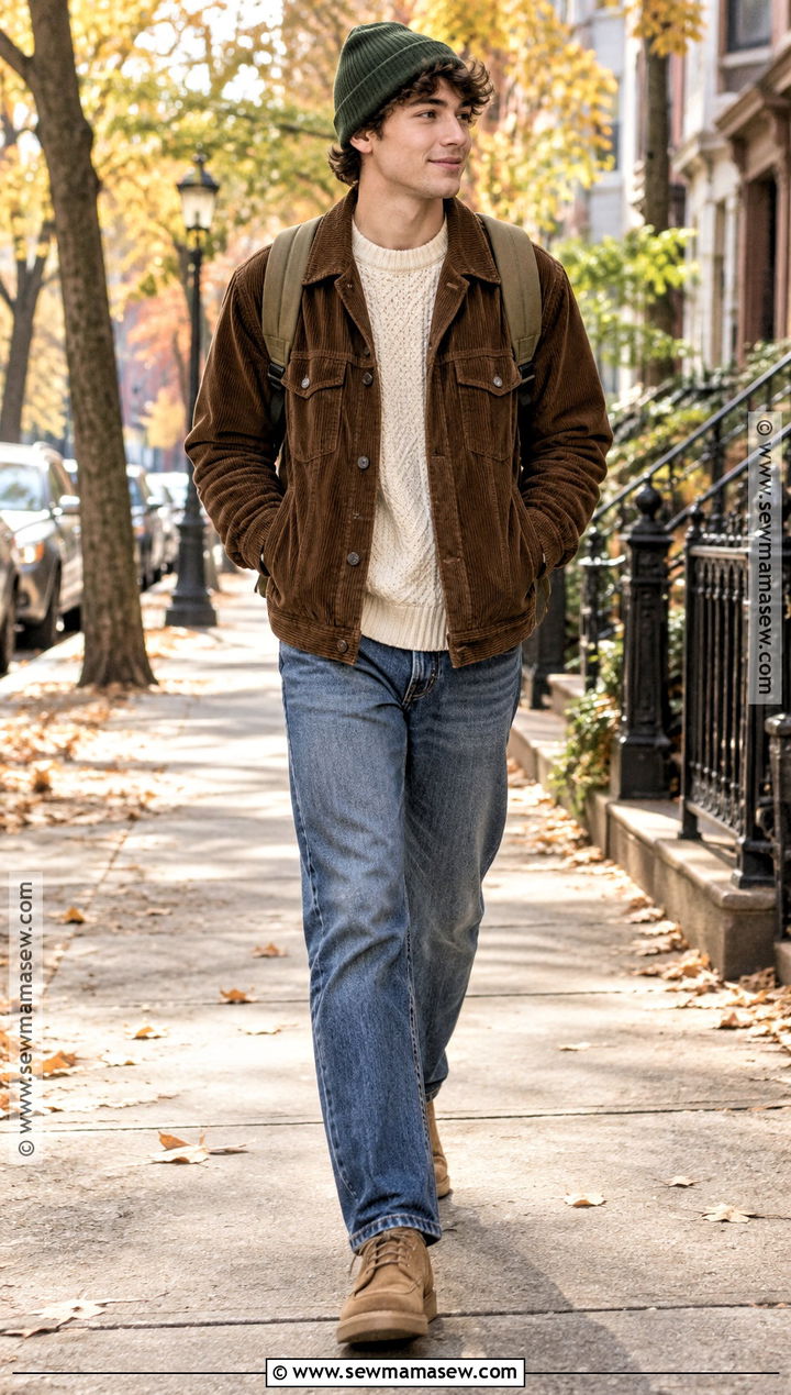 Soft Boy Corduroy Jacket Outfit With Straight Jeans - 15 soft boy fall outfits