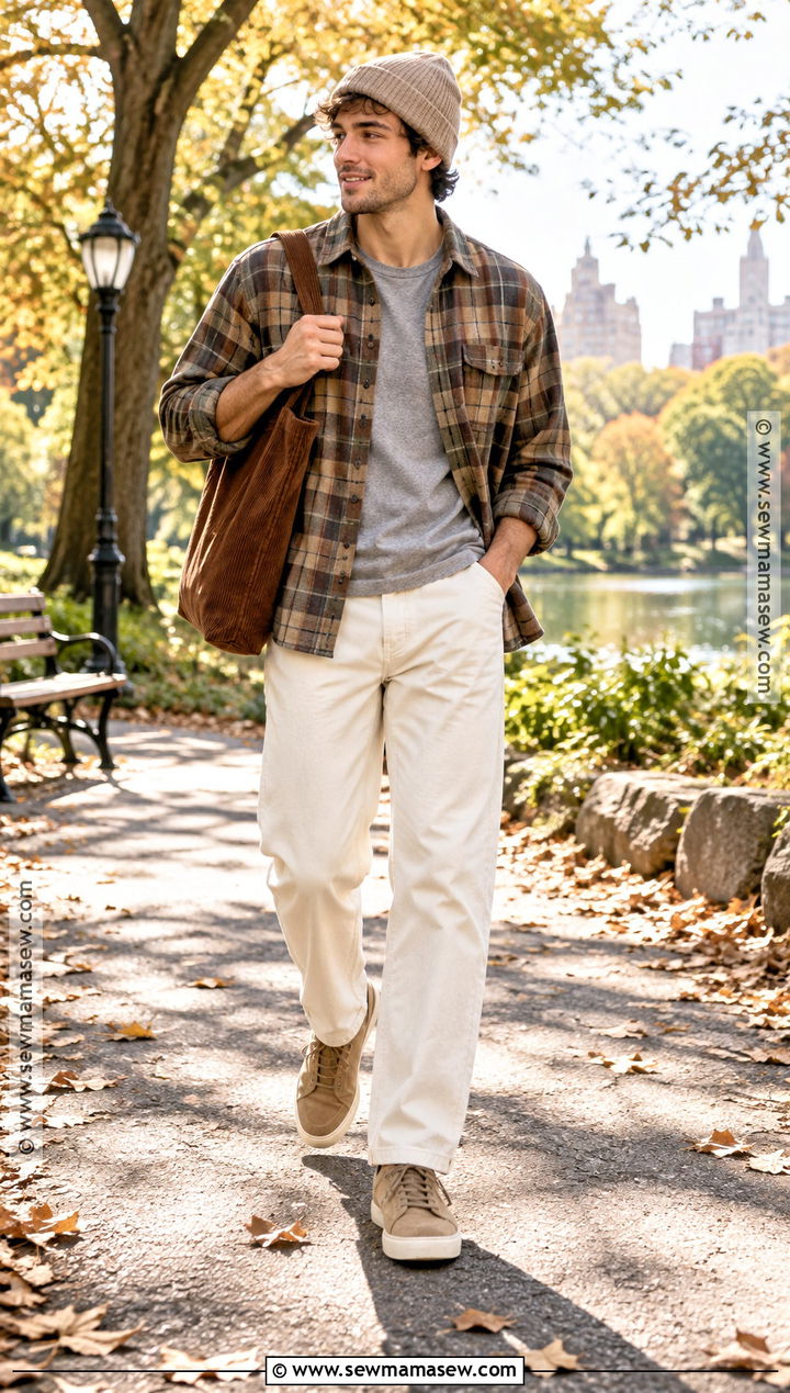 Soft Boy Flannel Outfit With Cream Jeans - 15 soft boy fall outfits