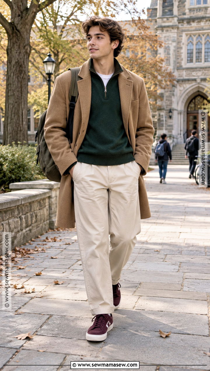 Soft Boy Half Zip Sweater Outfit With Chinos - 15 soft boy fall outfits
