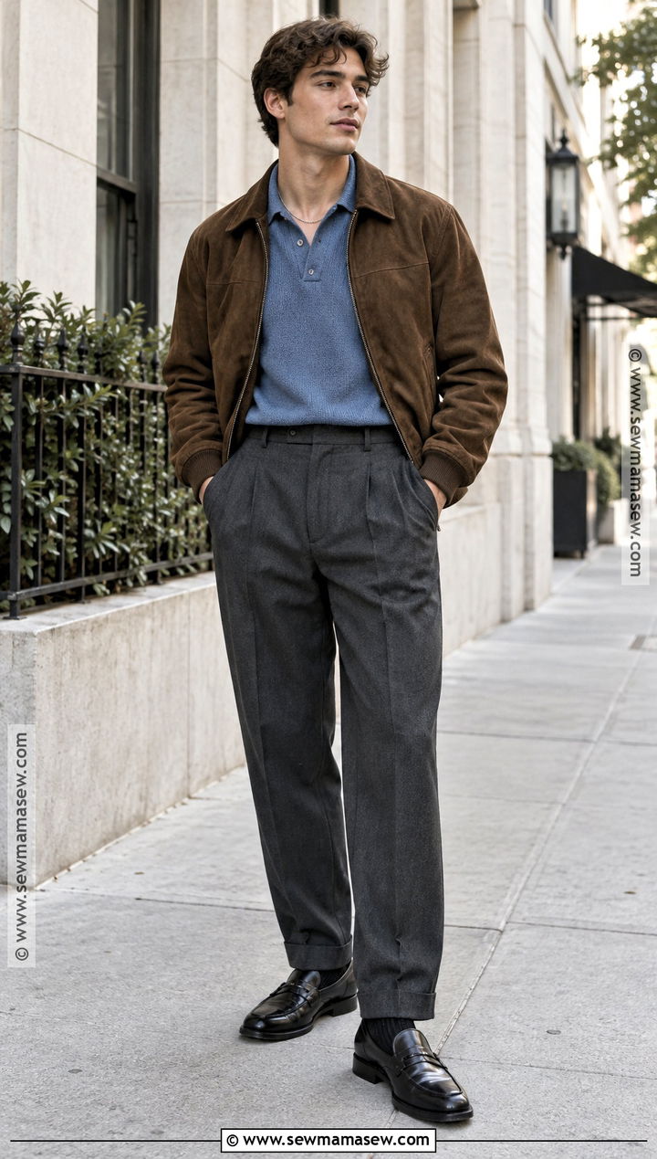 Soft Boy Knit Polo Outfit With Relaxed Trousers - 15 soft boy fall outfits