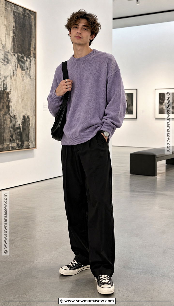 Soft Boy Oversized Sweater Outfit With Black Trousers - 15 soft boy fall outfits