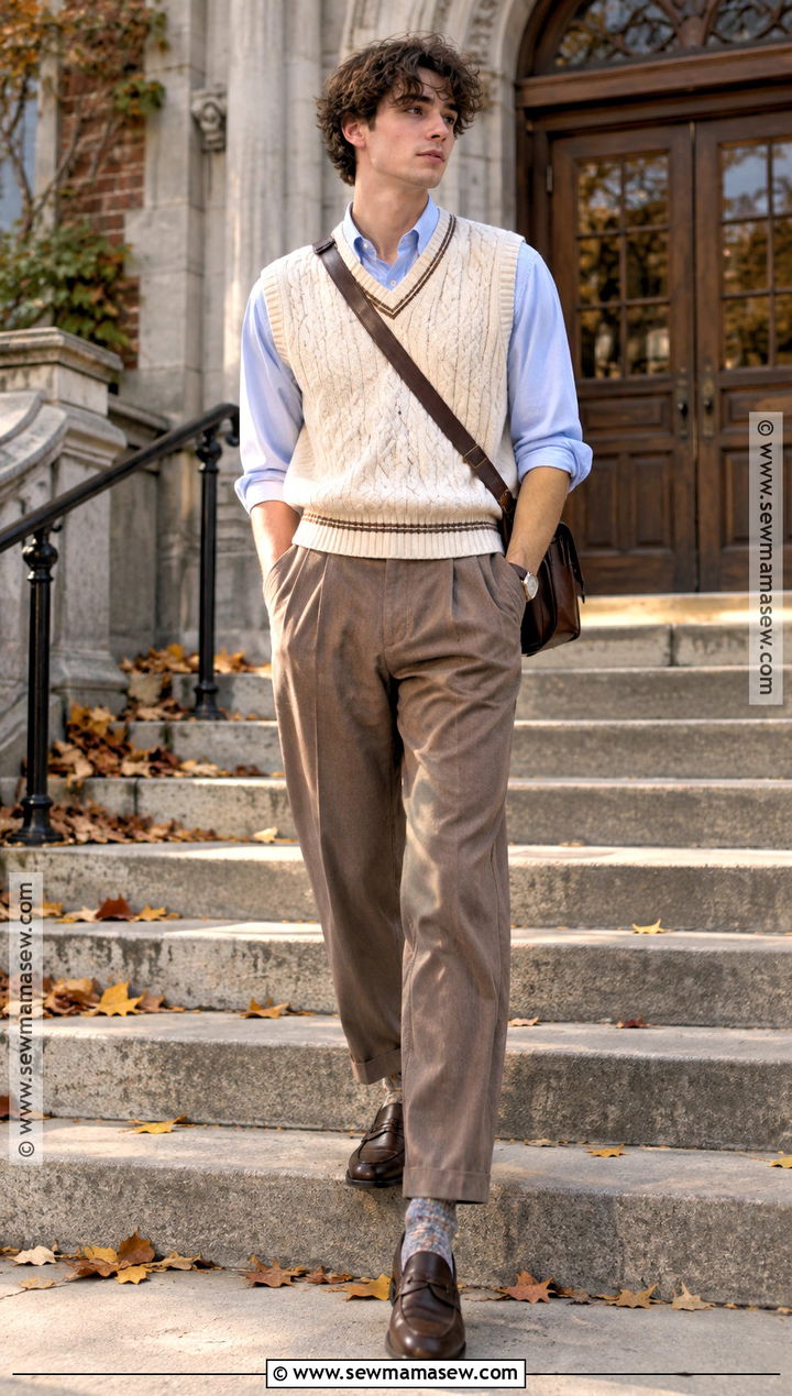 Soft Boy Sweater Vest Outfit With Pleated Trousers - 15 soft boy fall outfits