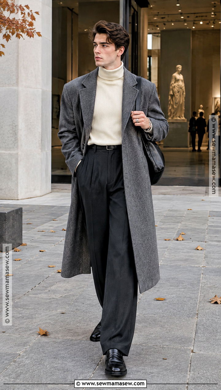 Soft Boy Turtleneck Outfit With Wide Leg Pants - 15 soft boy fall outfits