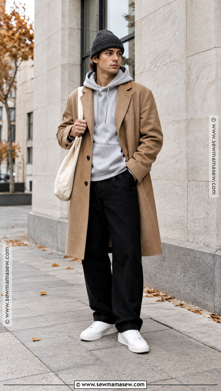 Soft Boy Wool Coat Outfit With Hoodie - 15 soft boy fall outfits