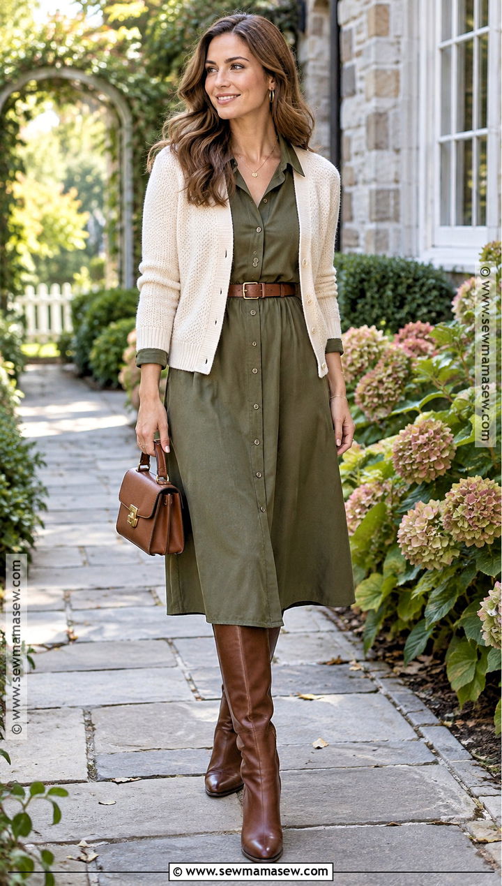 Soft Classic Fall Outfit With Belted Shirt Dress - 15 Soft Classic Outfit Ideas Fall