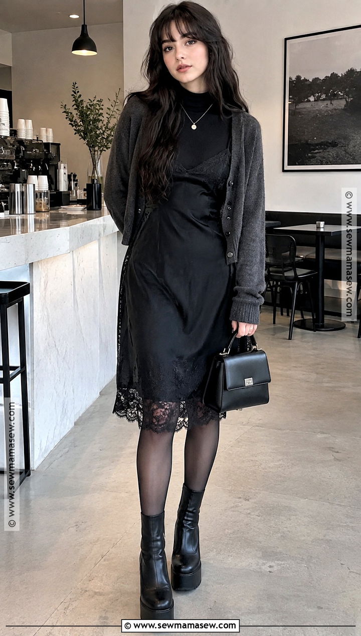 Soft Goth Fall Outfit With A Slip Dress - 15 fall outfit alternative ideas
