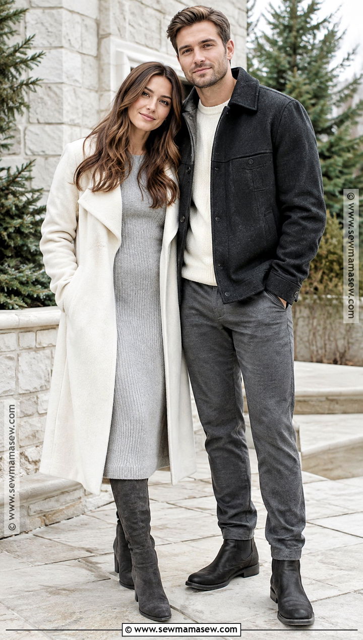 Soft Gray And Cream Fall Couples Photoshoot Outfit - 20 Fall Couples Photoshoot Outfits Neutral