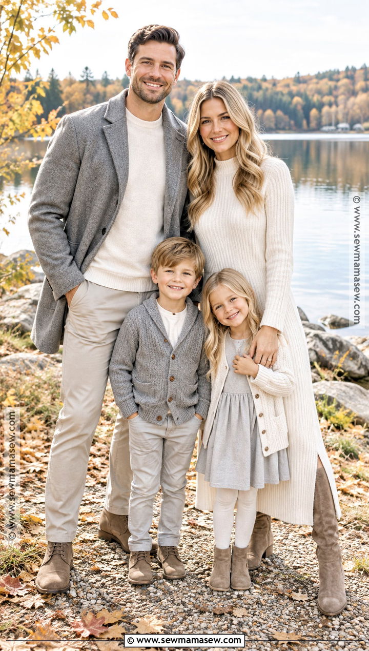 Soft Gray And Warm White Family Outfits - 15 fall family photos neutral outfits