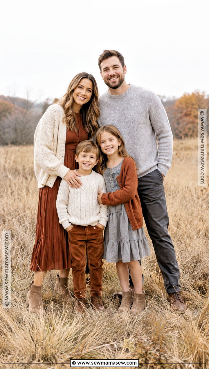 Soft Gray Cream and Auburn Fall Family Picture Outfit - 20 fall color family picture outfits