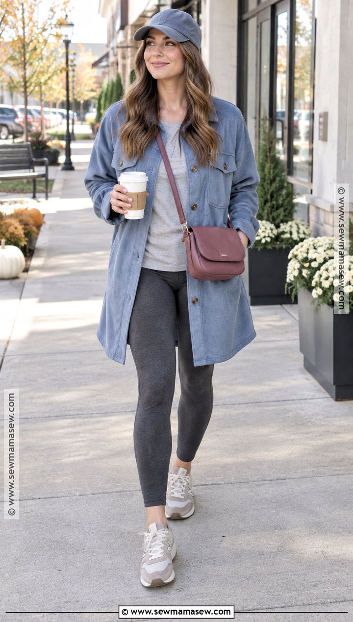 Soft Summer Blue Shacket And Charcoal Leggings Outfit - 25 soft summer fall outfits