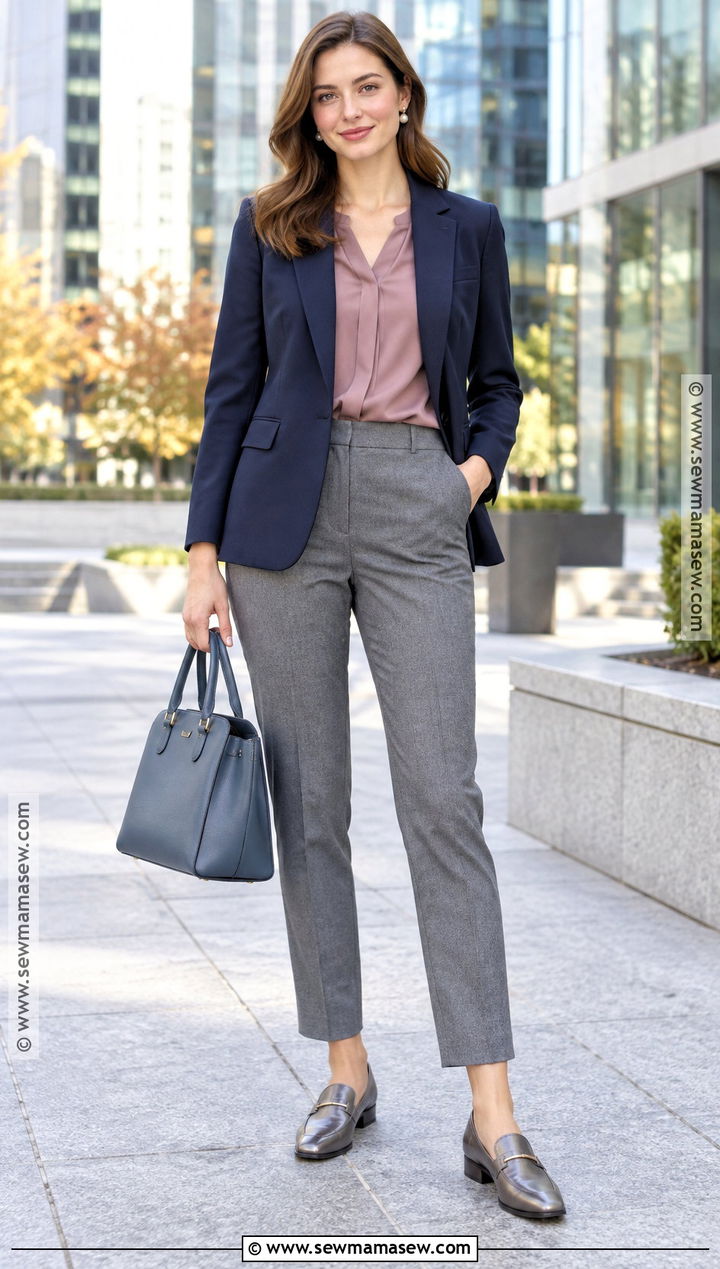 Soft Summer Navy Blazer And Mauve Blouse Outfit - 25 soft summer fall outfits
