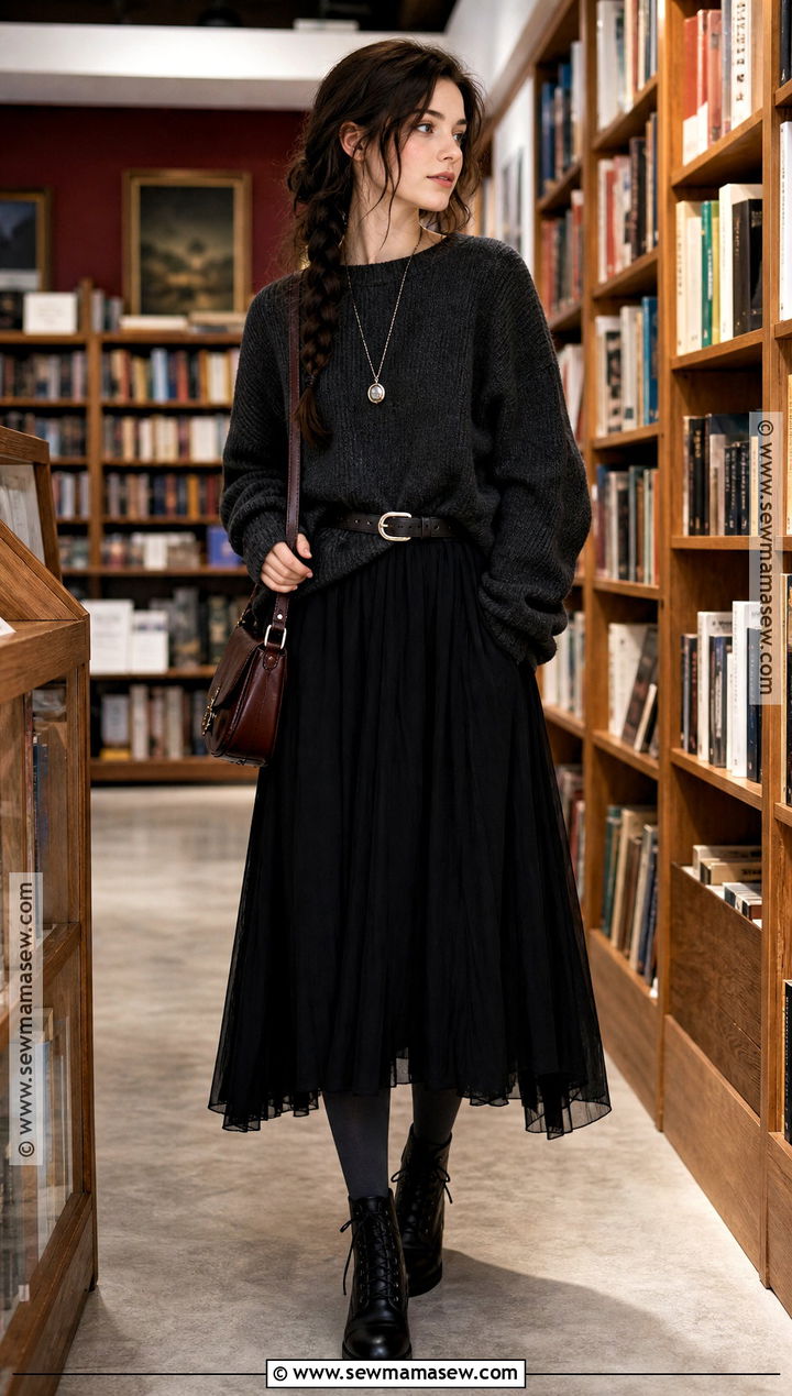 Soft Vampire Outfit With Gray Knitwear - 50 vampire outfit ideas