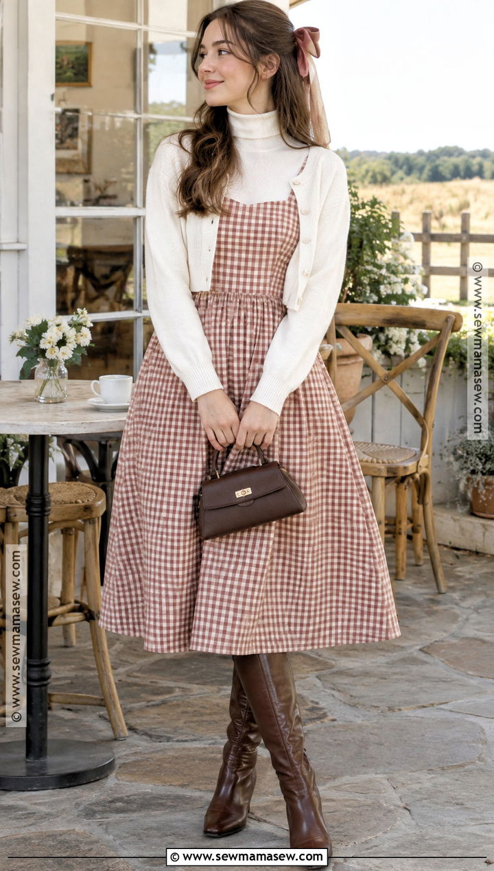 Softgirl Gingham Dress And Turtleneck Outfit - 15 Softgirl Outfits Fall