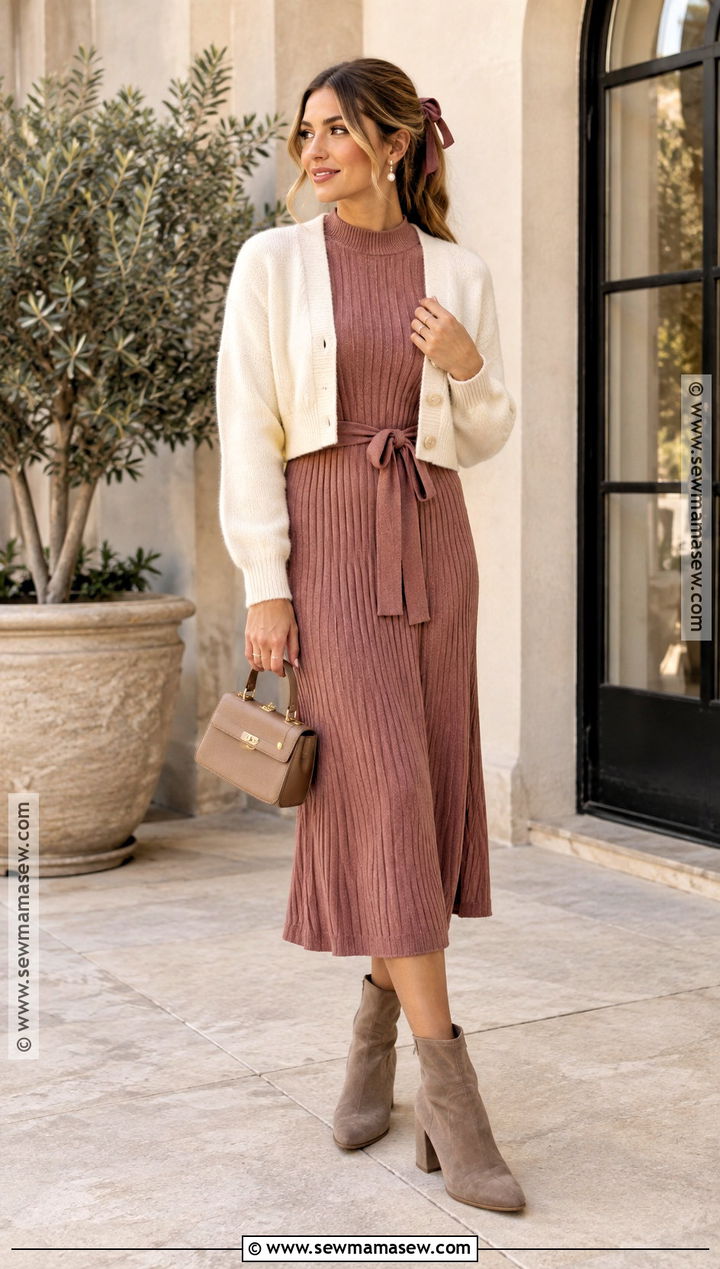 Softgirl Knit Midi Dress And Ankle Boots Outfit - 15 Softgirl Outfits Fall