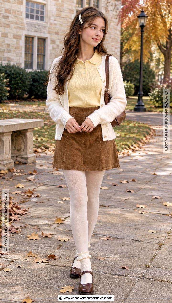 Softgirl Pastel Polo And Corduroy Skirt Outfit - 15 Softgirl Outfits Fall