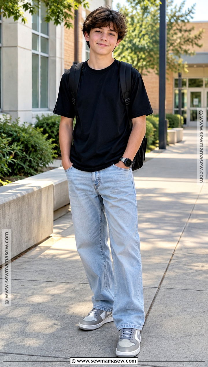 Solid T Shirt With Baggy Jeans - 15 back to school shirts for boys