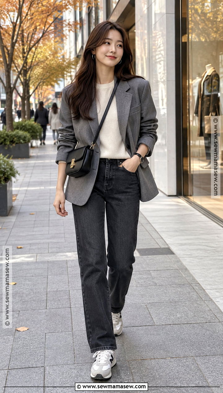 South Korea October Blazer And Straight Leg Jeans Outfit - 15 south korea october outfit ideas