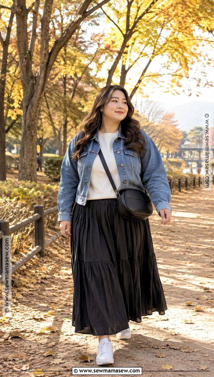 South Korea October Denim Jacket And Maxi Skirt Outfit - 15 south korea october outfit ideas