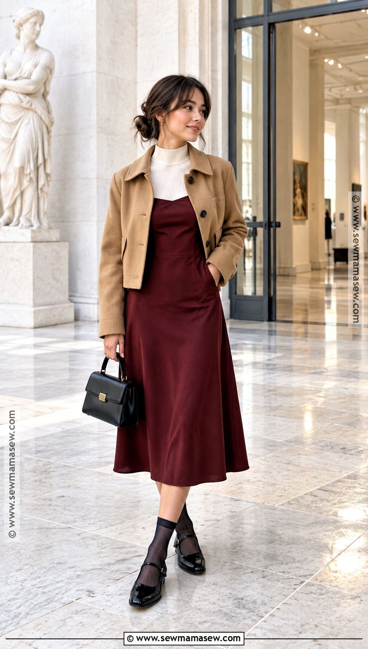 Spaghetti Strap Dress With Long Sleeve Top And Ballet Flats - 15 styling summer dresses for fall