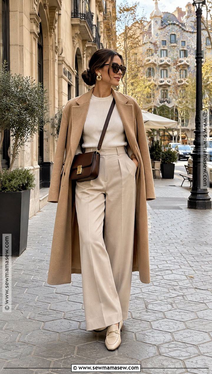 Spain Fall Monochrome Knit and Trousers Outfit - 15 Spain Vacation Outfits Fall