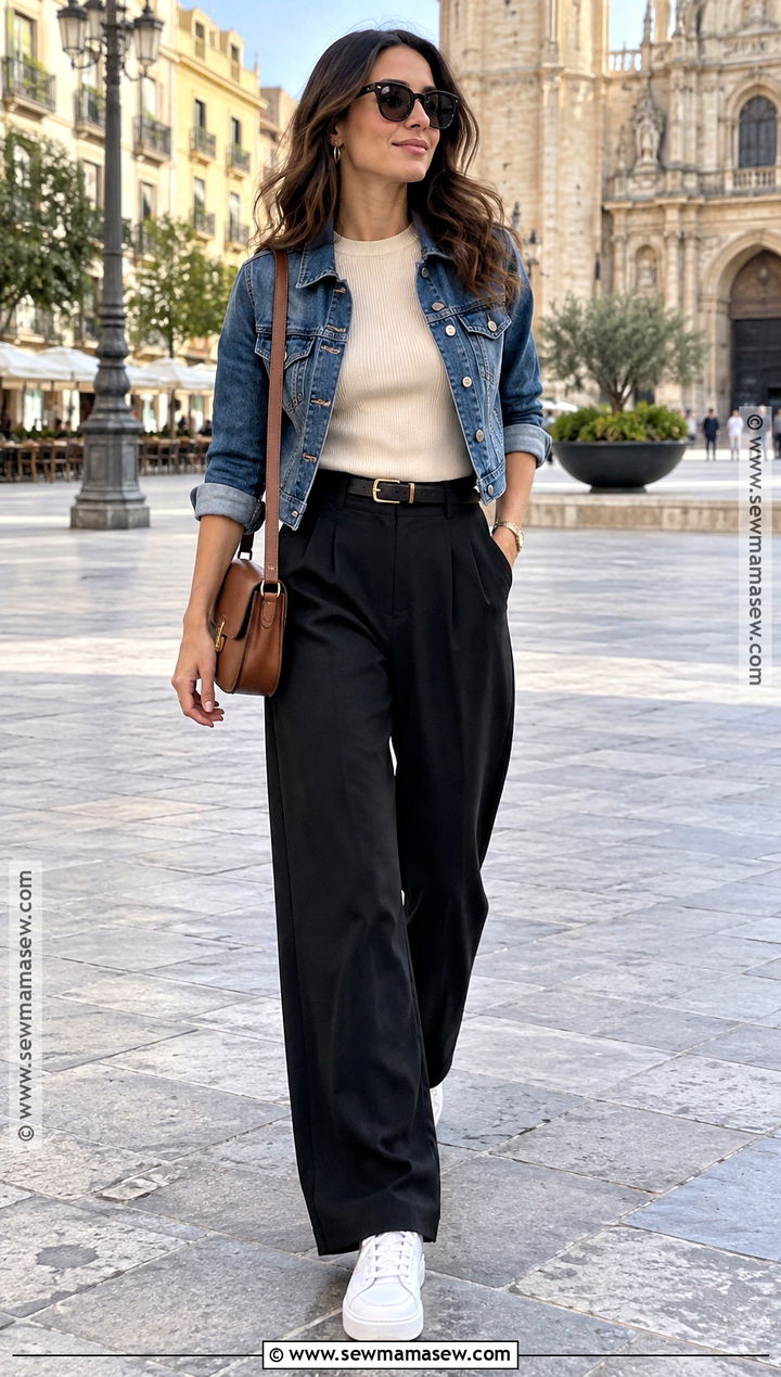 Spain Fall Outfit With Wide Leg Pants And Sneakers - 25 spain fall outfits