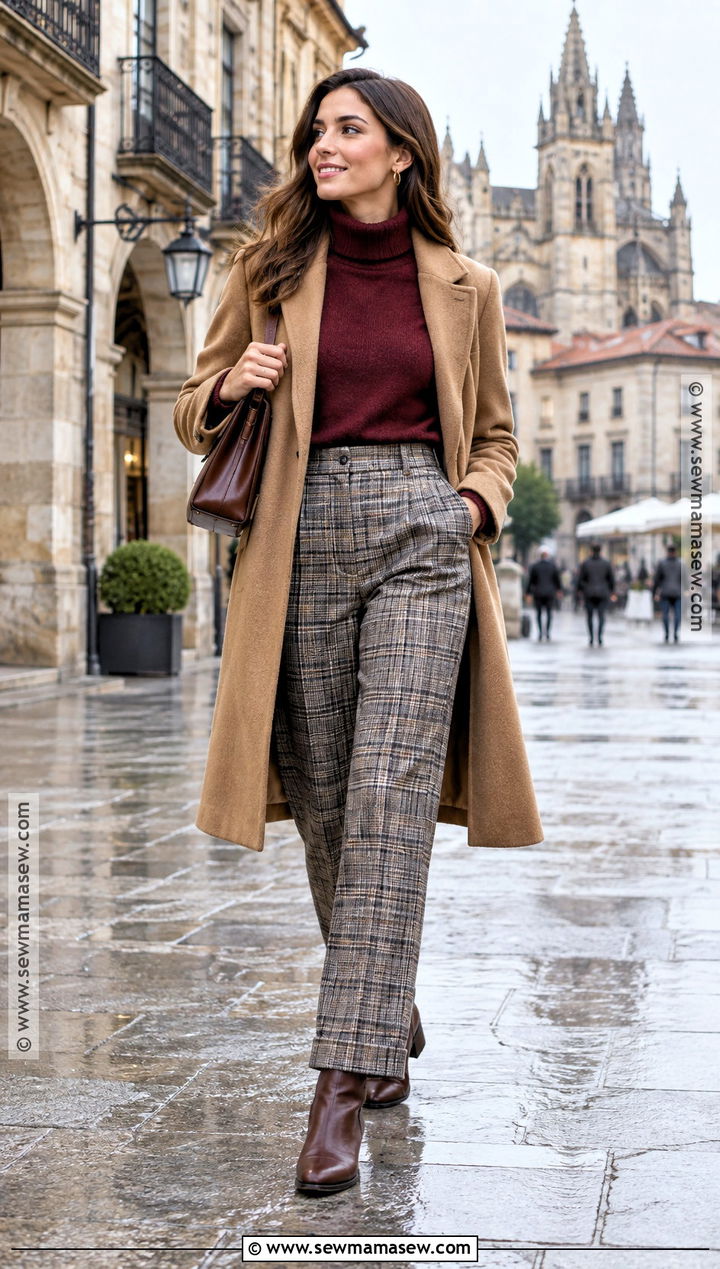 Spain Fall Turtleneck and Plaid Trousers Outfit - 15 Spain Vacation Outfits Fall