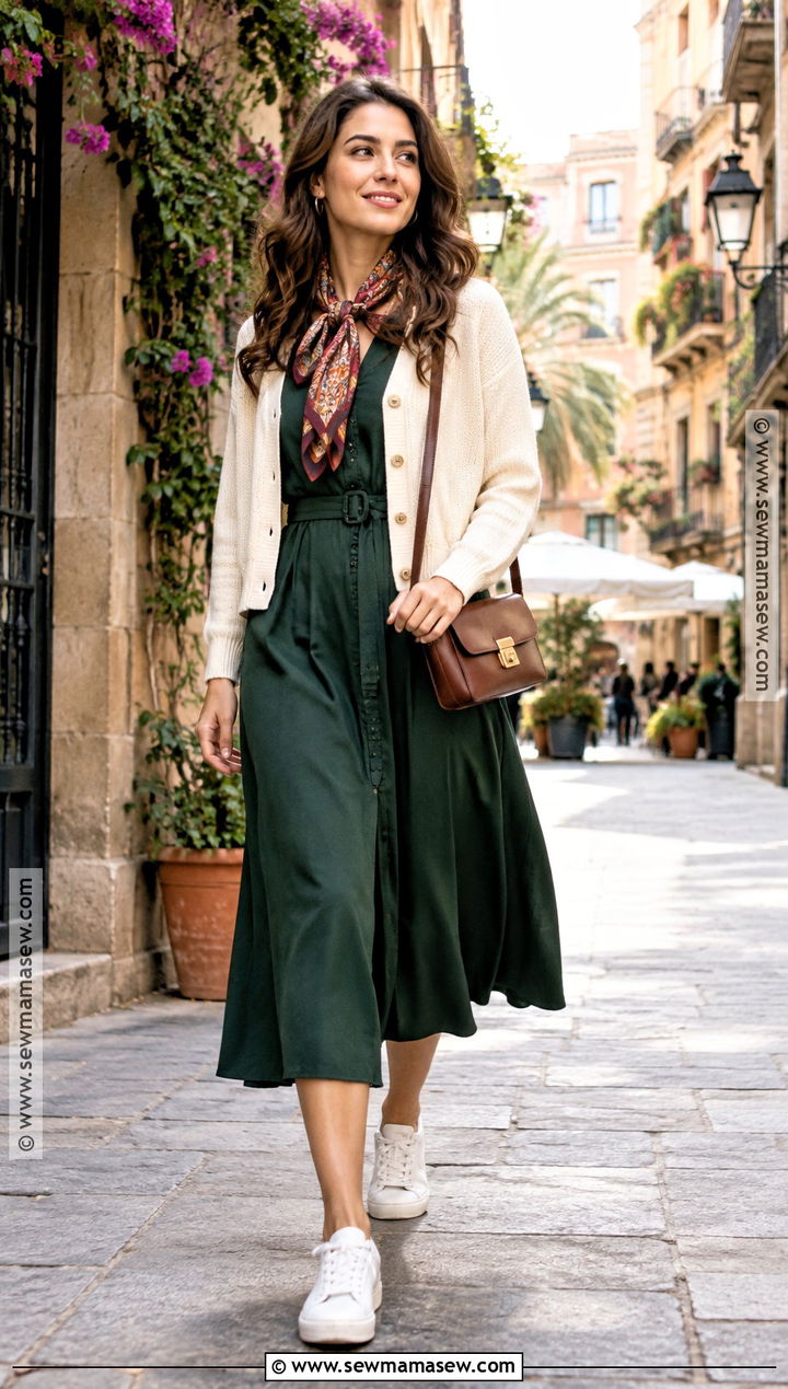 Spain October Long Sleeve Dress And Sneakers Outfit - 15 spain outfit ideas october