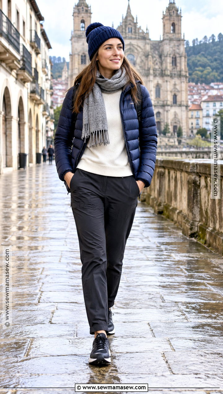 Spain Puffer Jacket And Travel Pants Outfit - 15 Spain Outfit Ideas November