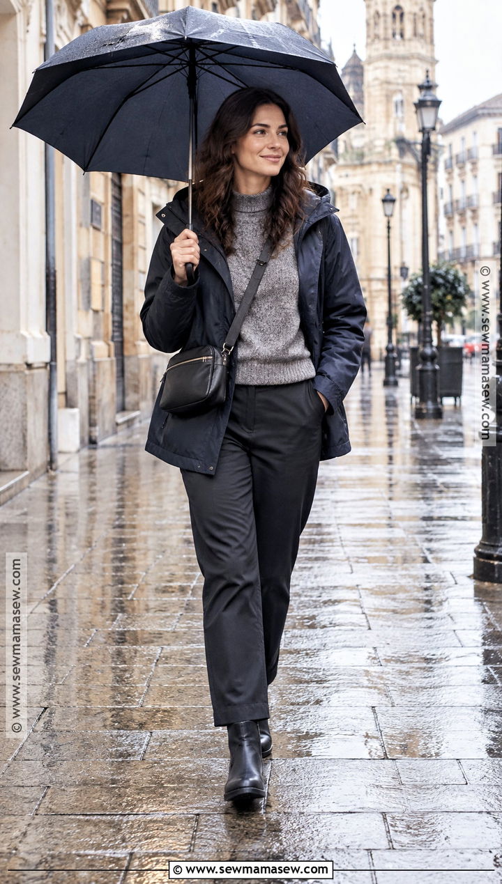 Spain Rain Jacket And Straight Leg Pants Outfit - 15 Spain Outfit Ideas November