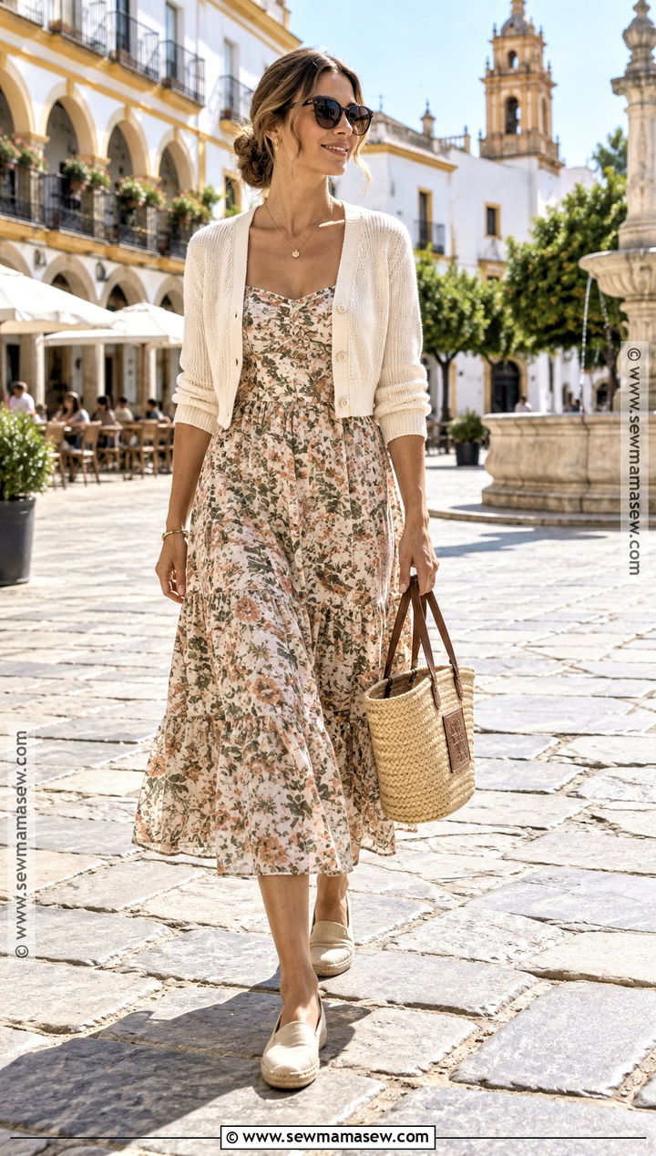 Spain September Floral Dress And Espadrilles Outfit - 20 outfits for spain in september