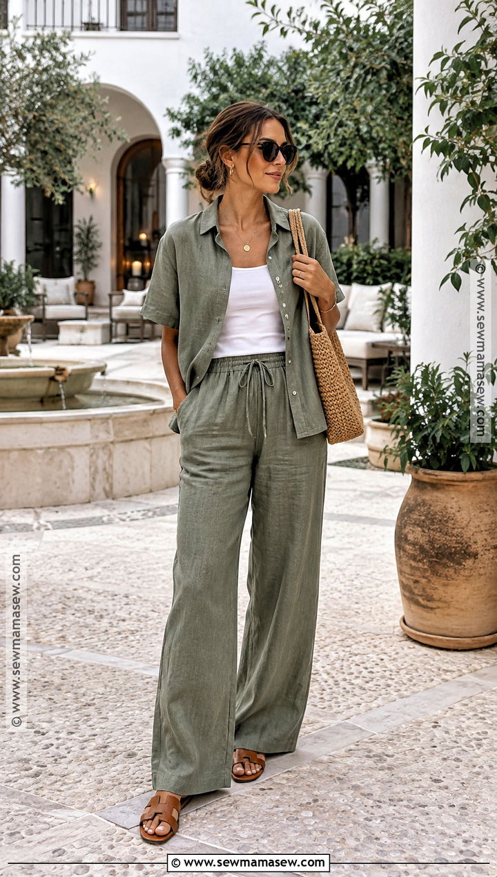 Spain September Matching Linen Set Outfit - 20 outfits for spain in september