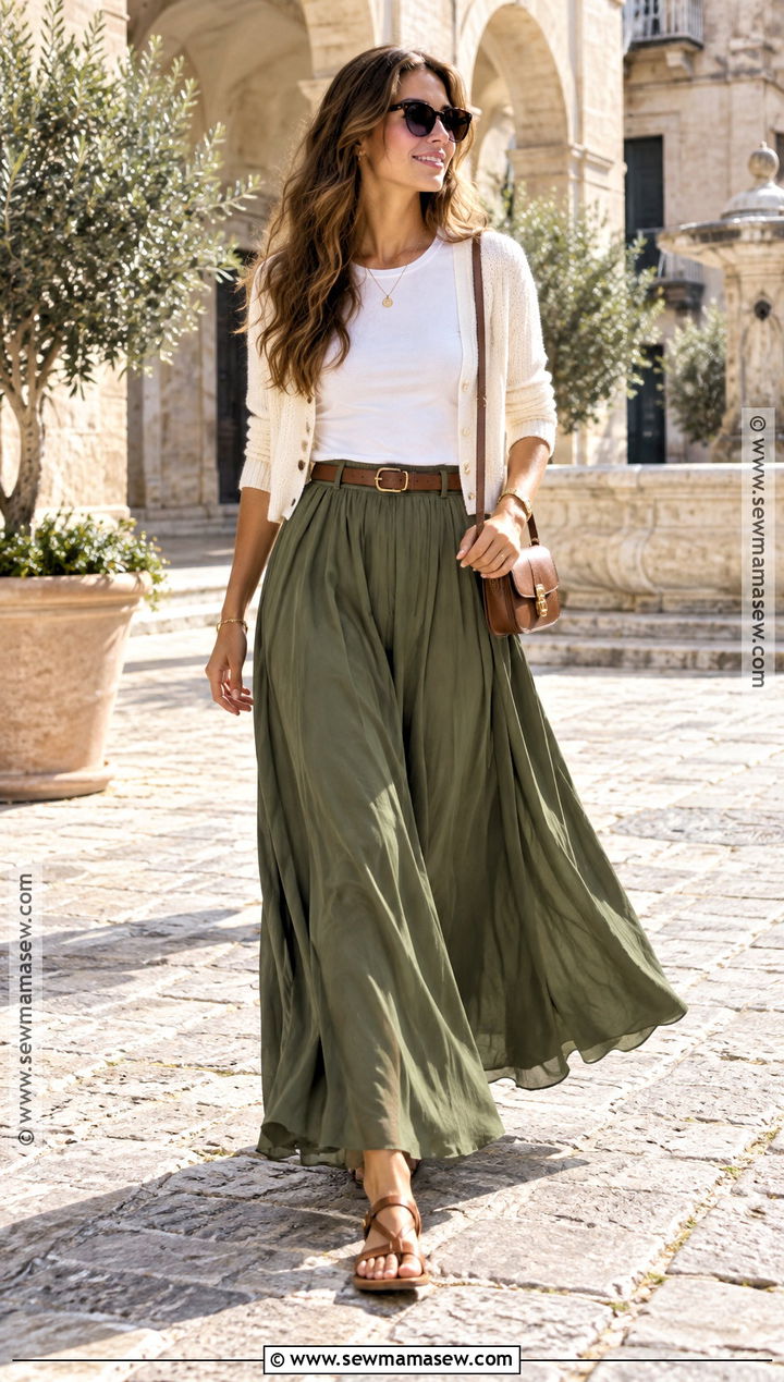 Spain September Maxi Skirt And Fitted T Shirt Outfit - 20 outfits for spain in september