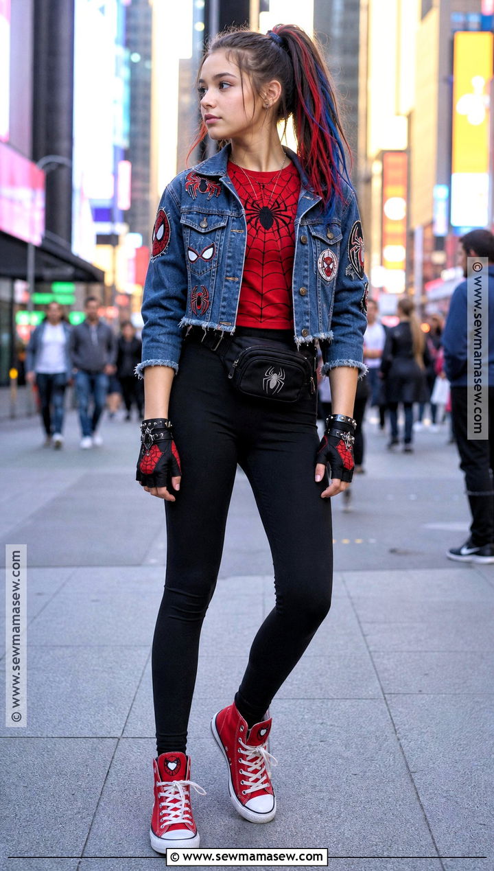 Spider Girl Denim Jacket Costume - 30 spiderman girl costume ideas