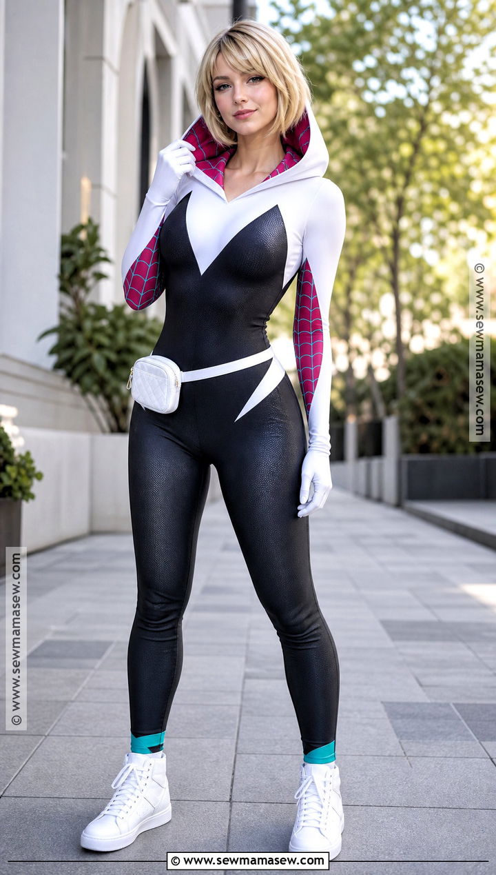 Spider Gwen Costume With White Hood - 30 Superhero Halloween Costumes for Women