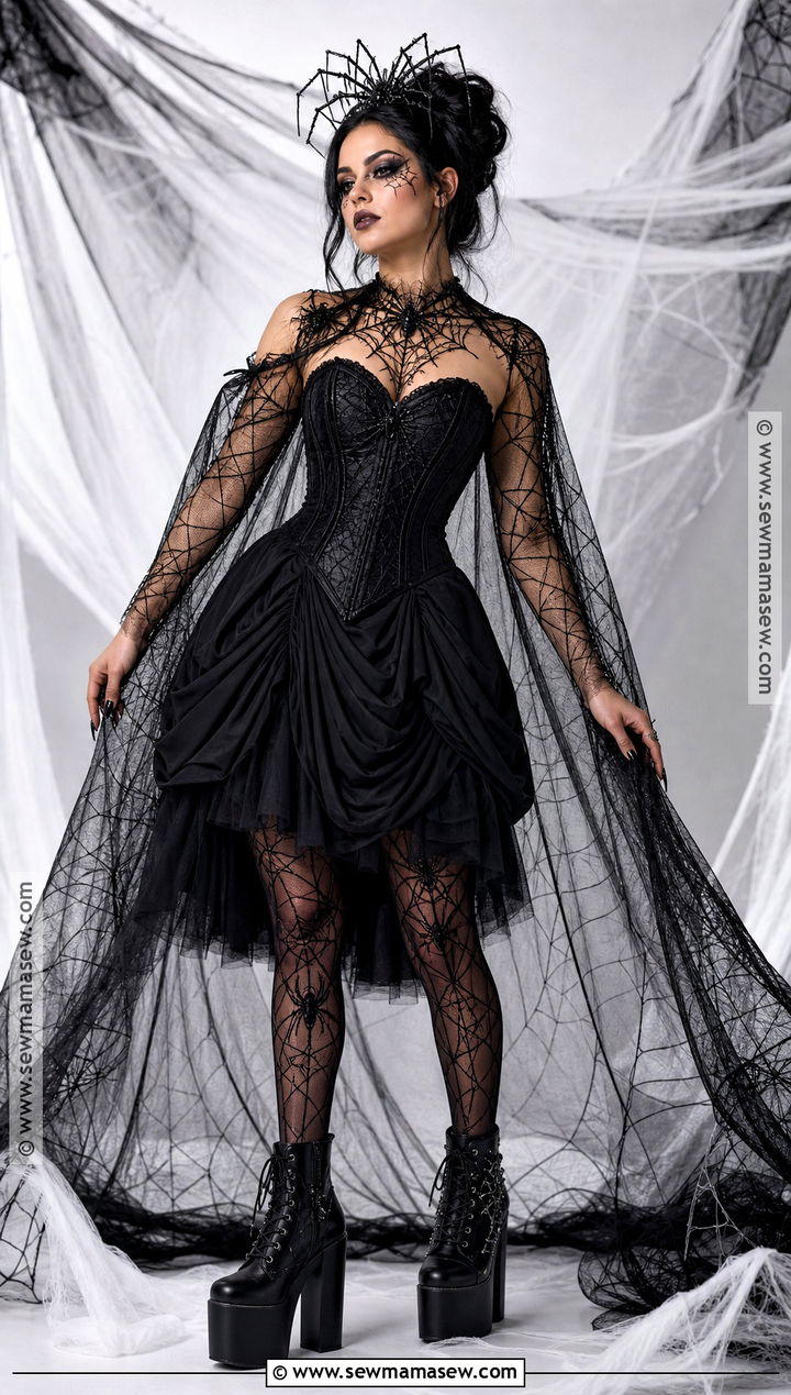 Spider Queen Costume With Black Corset Dress - 30 All Black Halloween Costume Ideas for Women