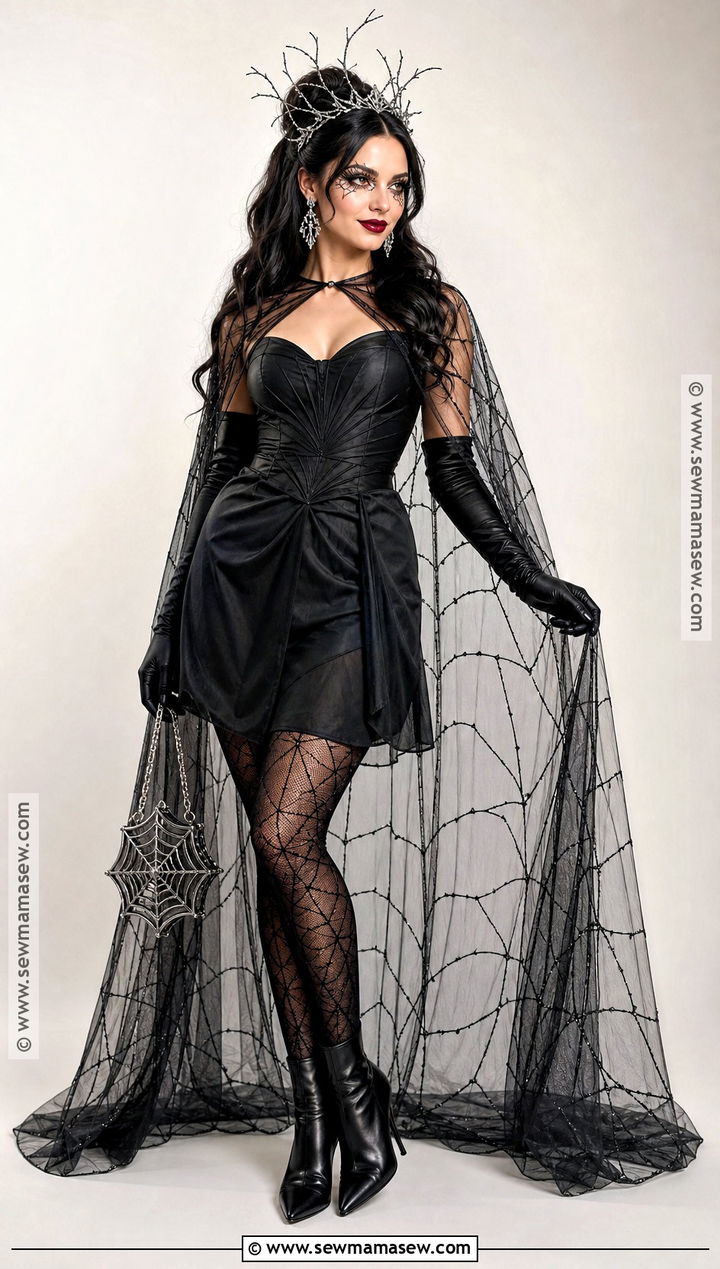 Spider Queen Costume With Web Cape - 30 long black hair costume ideas