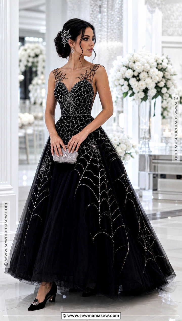 Spider Web Ball Gown With Crystal Hairpiece - 30 spider web dress ideas