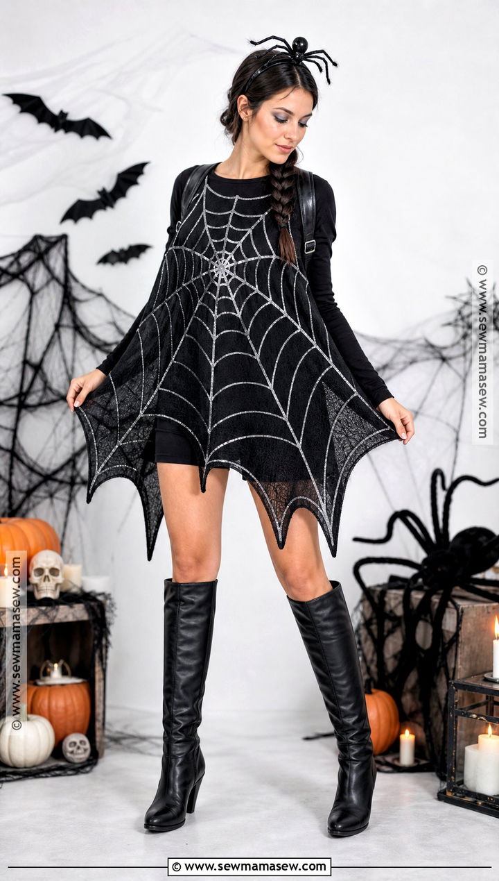 Spider Web Poncho Dress With Flat Boots - 30 spider web dress ideas