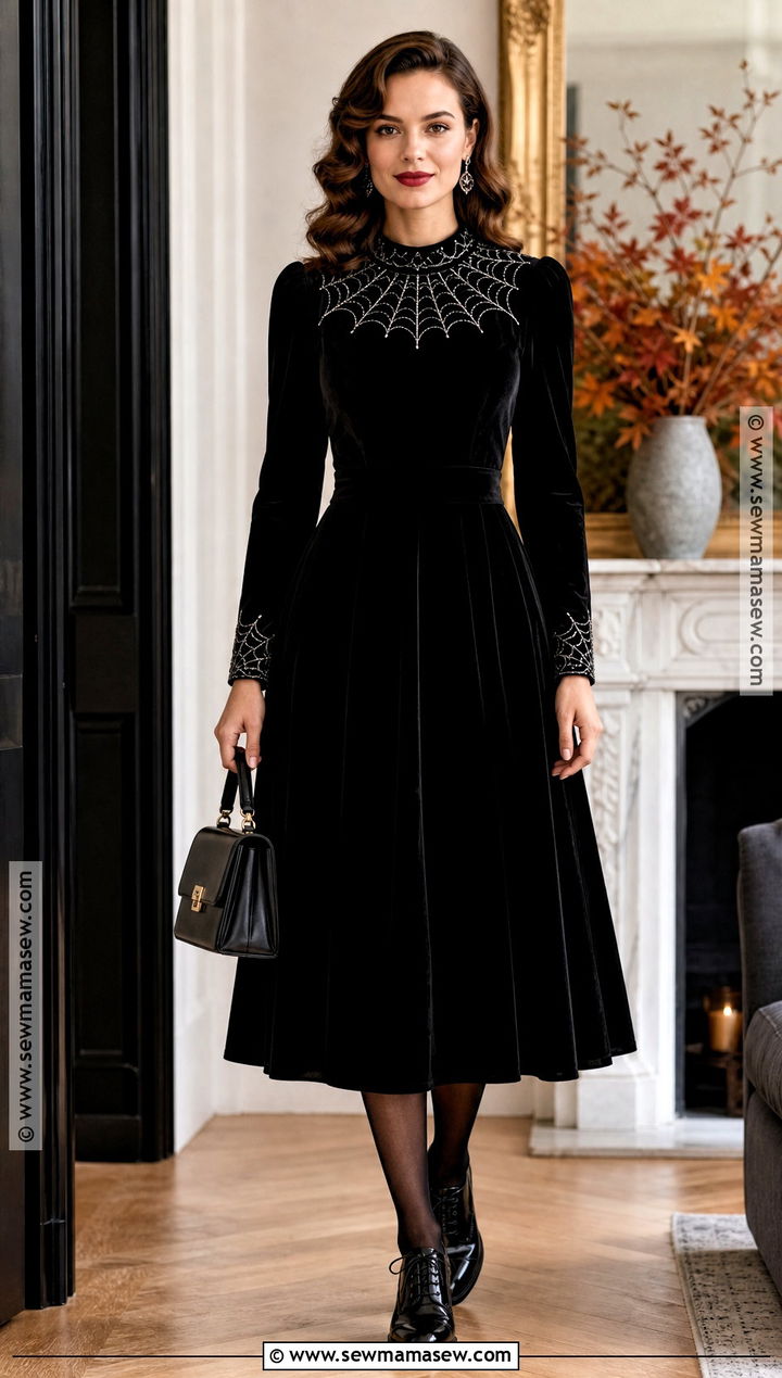 Spider Web Velvet Dress With Oxford Shoes - 30 spider web dress ideas