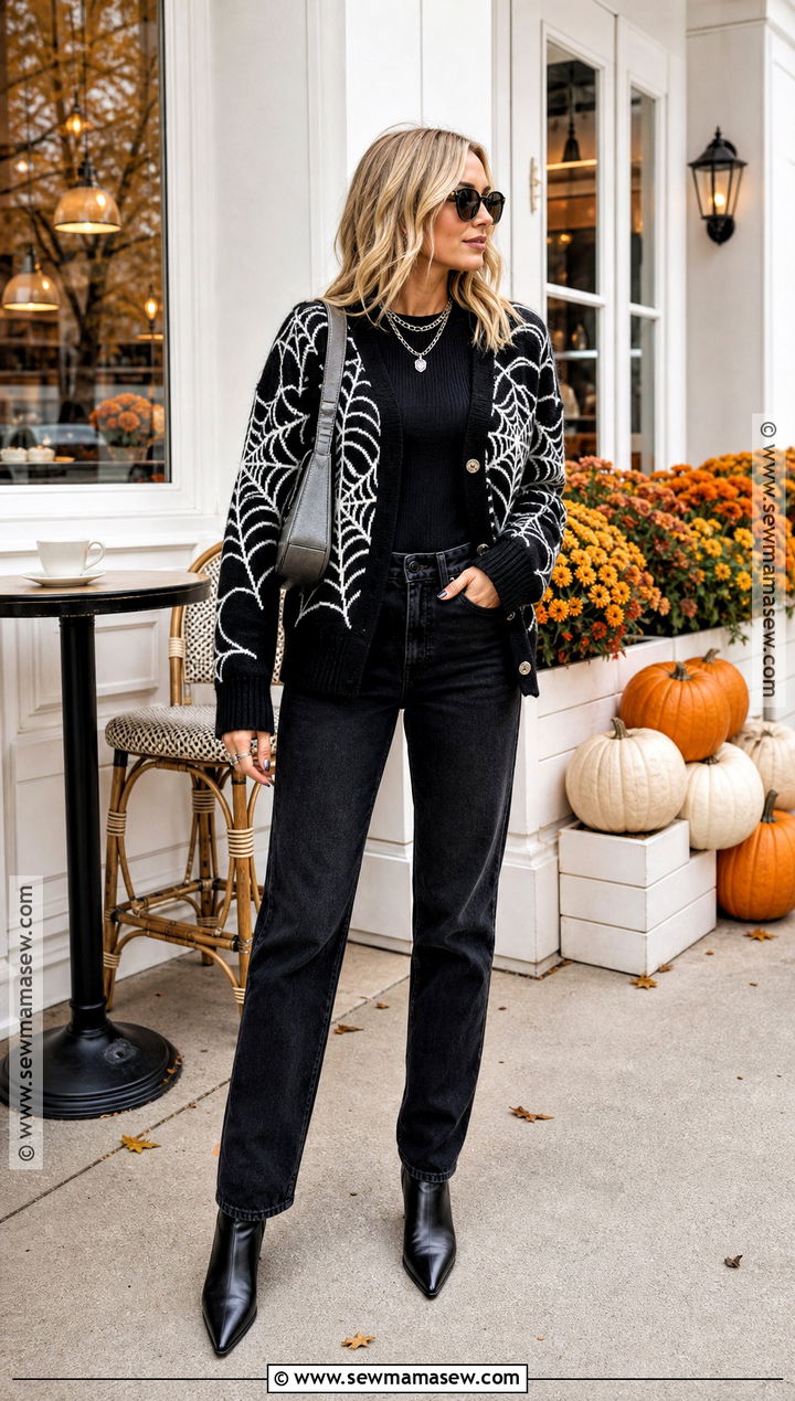 Spiderweb Cardigan Halloween Outfit - 40 halloween fits