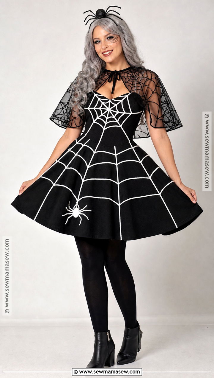 Spiderweb Costume With Black Dress - 30 Black Dress Halloween Ideas