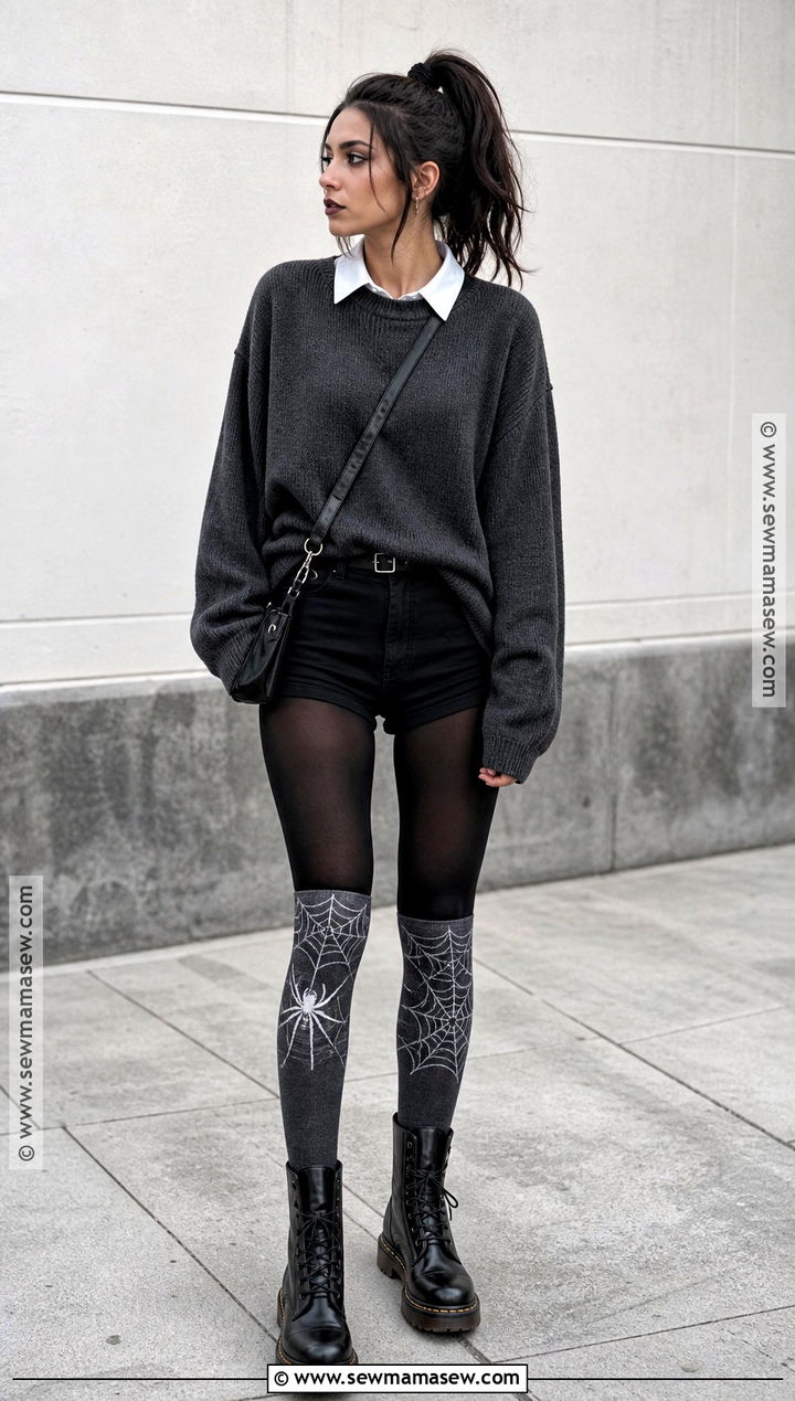Spiderweb Halloween Socks With Combat Boots Outfit - 30 Halloween Socks Ideas