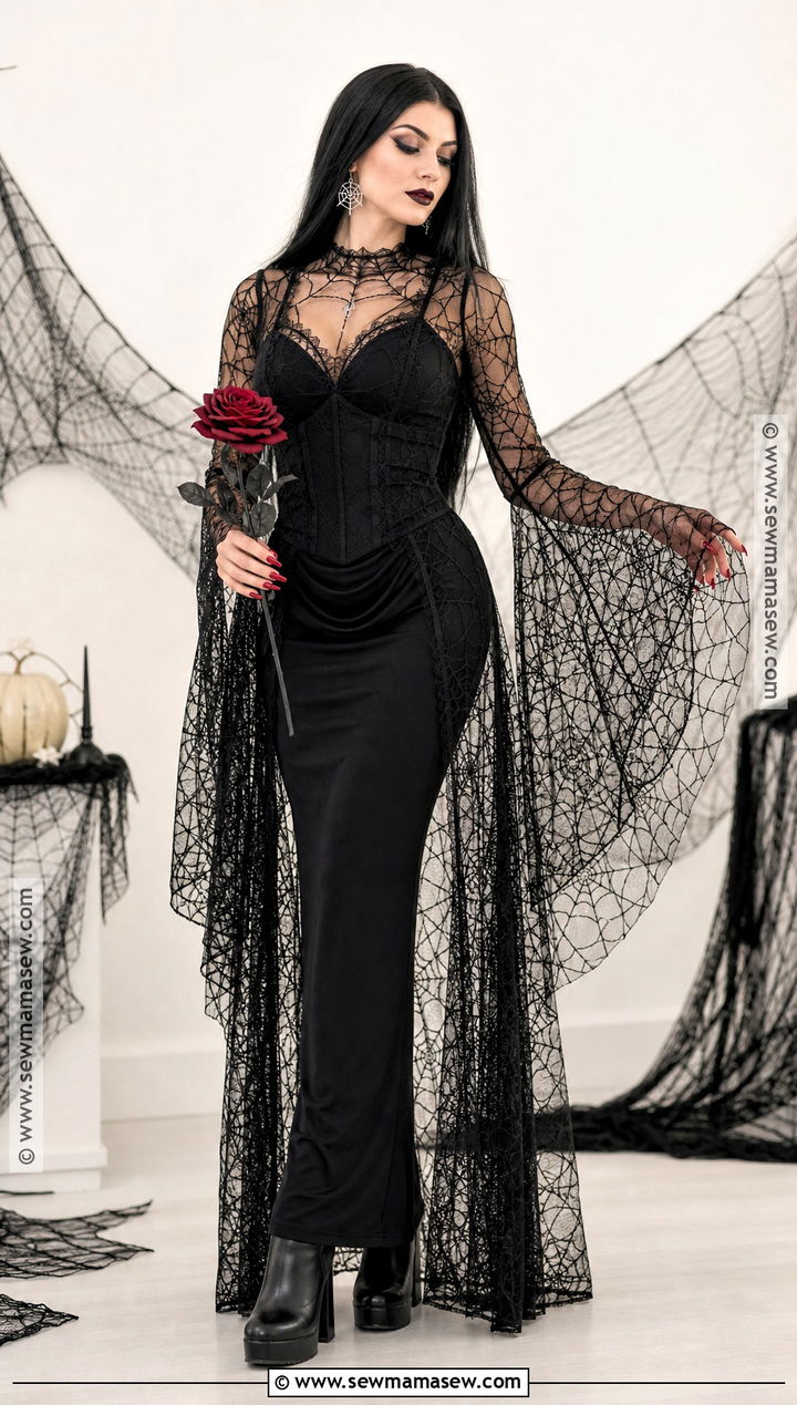 Spiderweb Lace Morticia Addams Costume - 45 morticia addams costume ideas