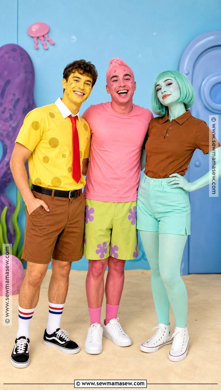 SpongeBob Patrick And Squidward Trio Costume - 45 iconic trio halloween costumes