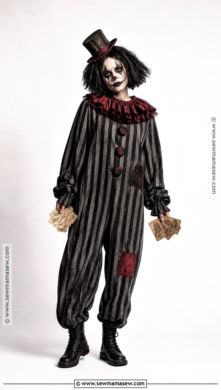 Spooky Clown Costume With Striped Jumpsuit - 30 Costume Clown Ideas