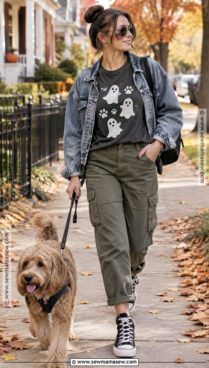 Spooky Dog Mom Shirt With Cargo Pants - 15 Fall Dog Mom Shirt Ideas