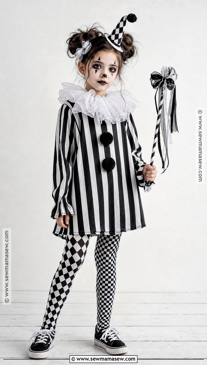 Spooky Monochrome Girl Clown Costume - 30 girl clown costume ideas